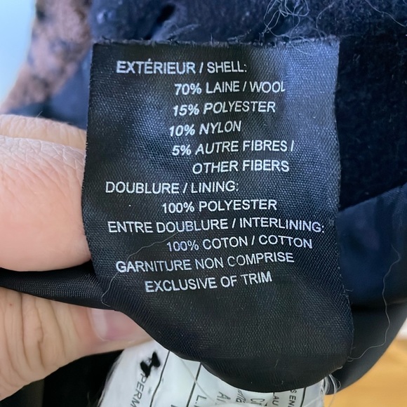 Vintage Lindor Petite Black Wool Coat With Faux Leopard Fur Trim, Size 16 - Picture 13 of 16